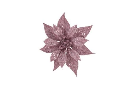 Kerstroos Clip Glitter Roze D18cm Kunsts Tof