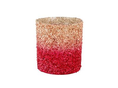 Theelichthouder Glitter Degrade Rood 8x8 Xh9cm Glas