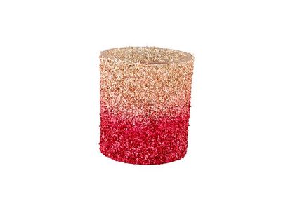 Theelichthouder Glitter Degrade Rood 7x7 Xh8cm Glas