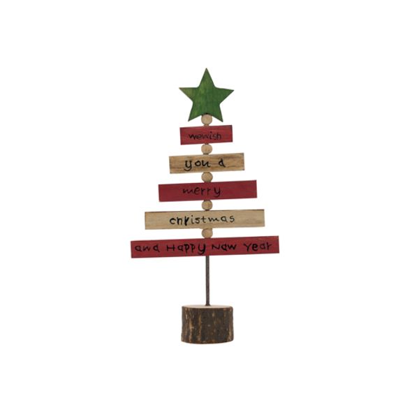 Kerstboom Rood Groen 11x4xh20cm Hout  