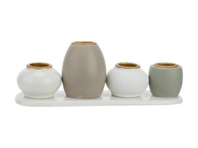 Theelichthouder Set4 Multi-kleur 19,5x6, 3xh6,8cm Keramiek