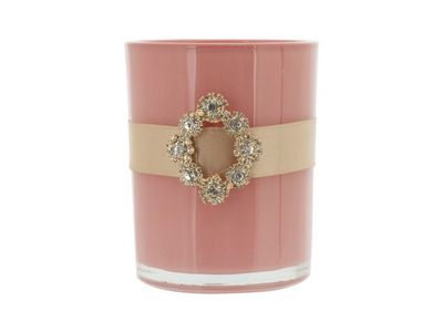 Theelichthouder Medaillon Oud Roze 8,5x8 Xh10cm Glas