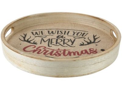 Plateau Merry Christmas Naturel D30xh4cm  Bois