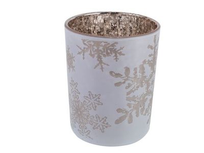 Bougeoir Snowflake Cuivre Blanc 10x10 Xh12cm Verre