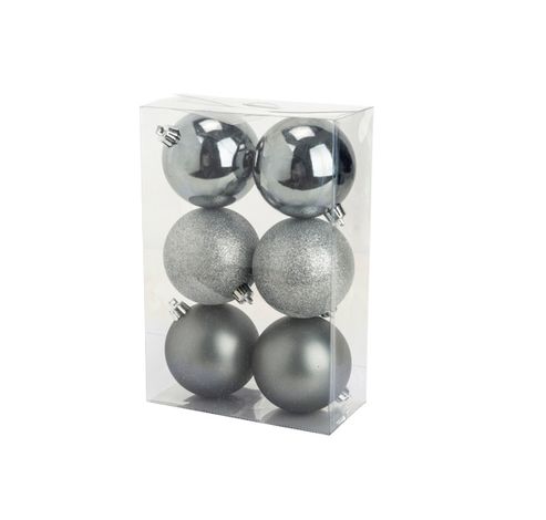 Boule Noel Set6 Mix Argent D8cm Plastic   Cosy @ Home