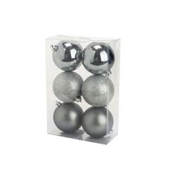 Cosy @ Home Boule Noel Set6 Mix Argent D8cm Plastic  