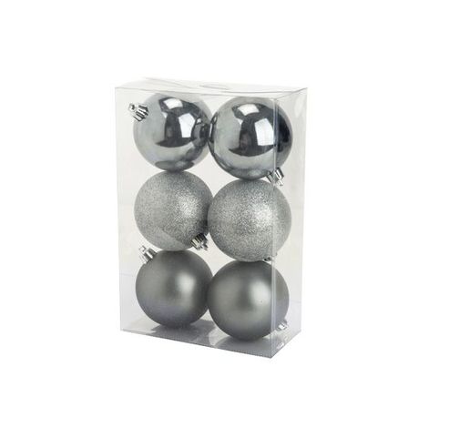 Boule Noel Set6 Mix Argent D8cm Plastic   Cosy @ Home