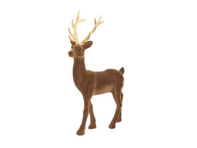 Hert Flocked Bruin 25x6xh33cm Kunststof 