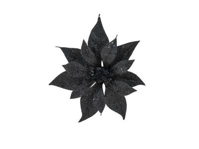 Kerstroos Clip Glitter Zwart D18cm Kunst Stof