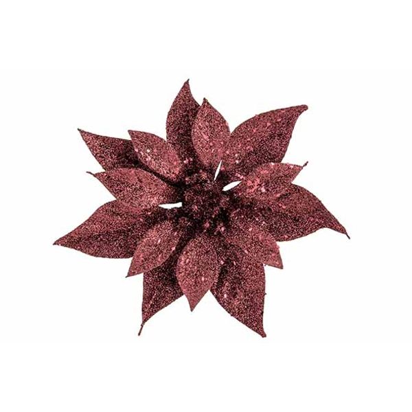 Kerstroos Clip Glitter Bordeaux D18cm Ku Nststof 