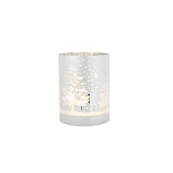 Cosy @ Home Theelichthouder Deers Forest Led Zilver 10x10xh13cm Rond Glas Excl.3xaa Batt. 