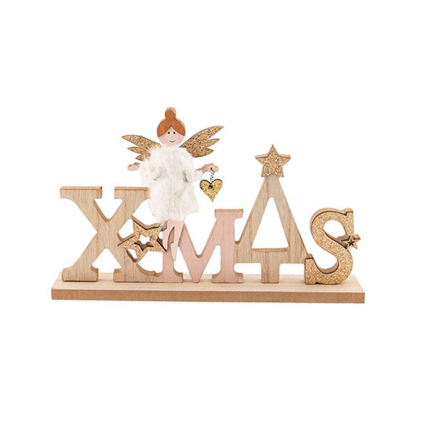 Engel Xmas White Roze 24x4xh15cm Hout  