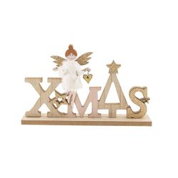 Engel Xmas White Roze 24x4xh15cm Hout  