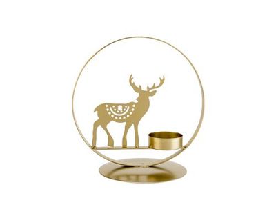 Theelichthouder Circle Deer  Goud 15,5x1 0,5xh16cm Rond Metaal
