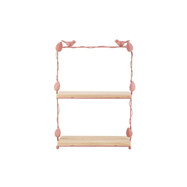 Cosy @ Home Etagere Birds Powder Coated 2shelfs Roze 28x8,5xh36cm Metaal