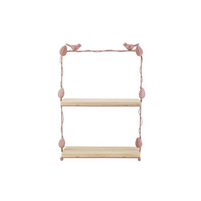 Etagere Birds Powder Coated 2shelfs Roze 28x8,5xh36cm Metaal 