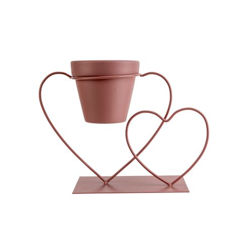 Cachepot Suspendu 10x9,5 In 2 Hearts Pow Der Coated Rose 24x10xh16cm Metal  Cosy @ Home