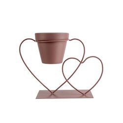 Cosy @ Home Hangbloempot 10x9,5 In 2 Hearts Powder C Oated Roze 24x10xh16cm Metaal 