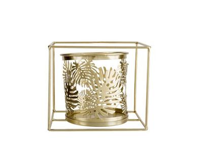Theelichthouder 1x Leaf Pot 11x10,5 Goud  15x11xh13cm Vierkant Metaal