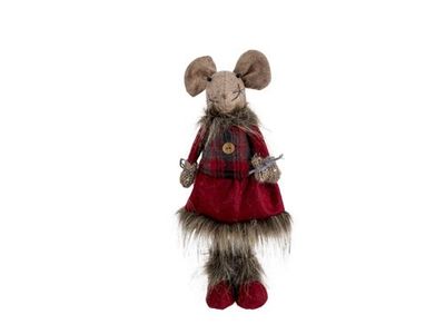 Kerstfiguur Mouse Girl Bordeaux 14x12xh3 2cm Textiel