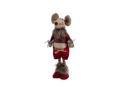 Kerstfiguur Mouse Boy Bordeaux 14x12xh32 Cm Textiel