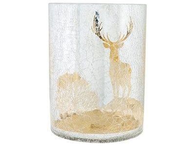 Theelichthouder Cracle Deer Zilver 15x15 Xh20cm Rond Glas