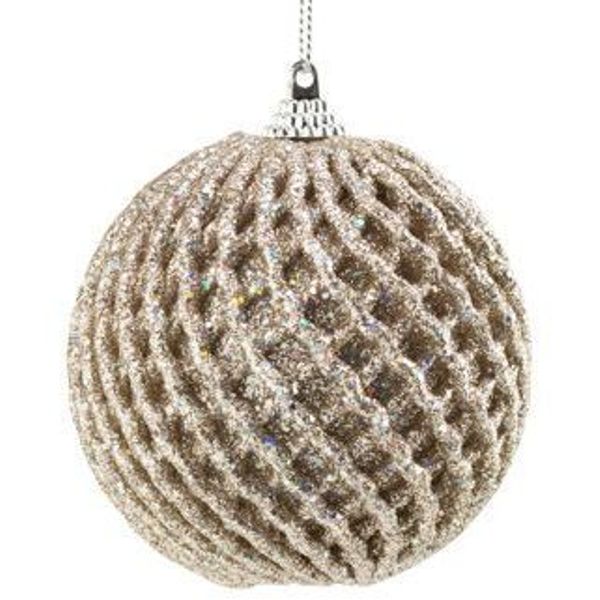 Kerstbal Wafeled Glitter Champagne D8cm Foam 