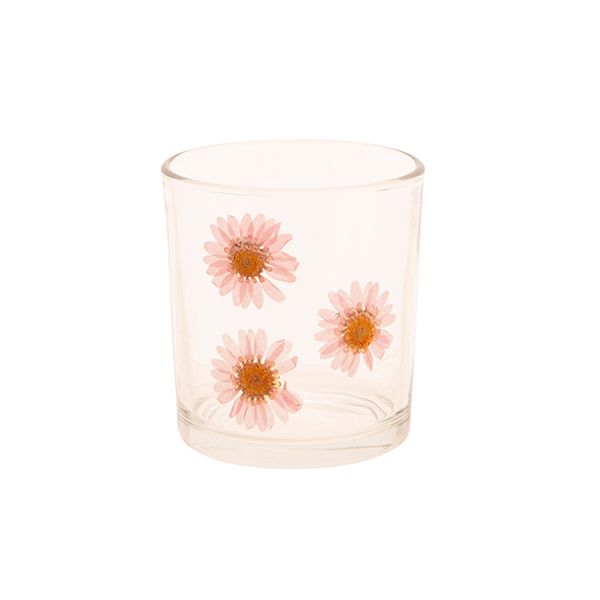 Theelichthouder Flowers Transparant 7x7x H8cm Glas 