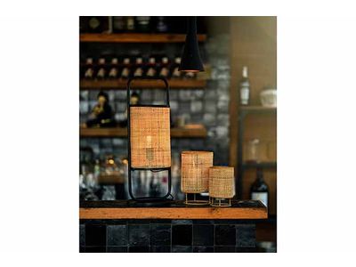 Lanterne Reed Glass Naturel 11x11xh18cm Rond Metal