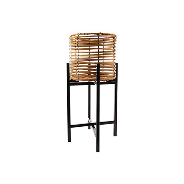 Cosy @ Home Bloempot Foldable Pe Rattan  Zwart 20,5x 20,5xh48cm Rond Metaal