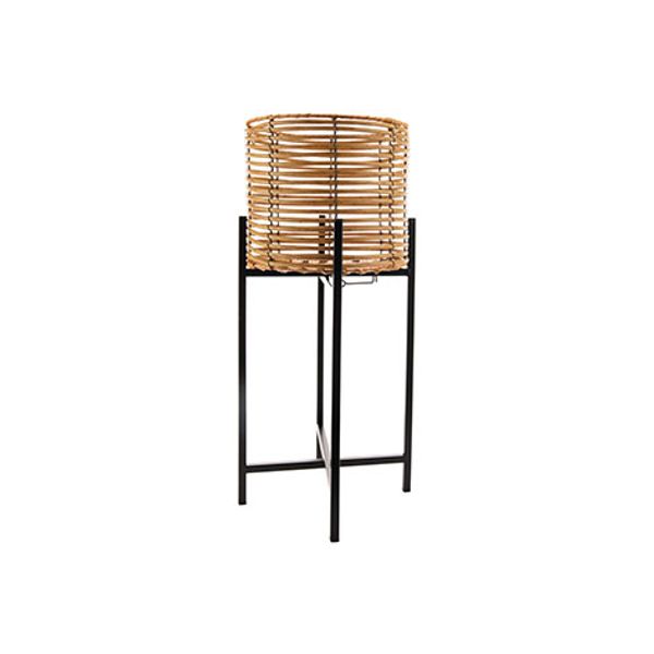 Cosy @ Home Bloempot Foldable Pe Rattan  Zwart 26x26 Xh62cm Rond Metaal