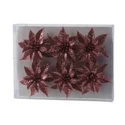 Kerstroos Set6 Glitter Roze 8x8xh8cm Kun Ststof 