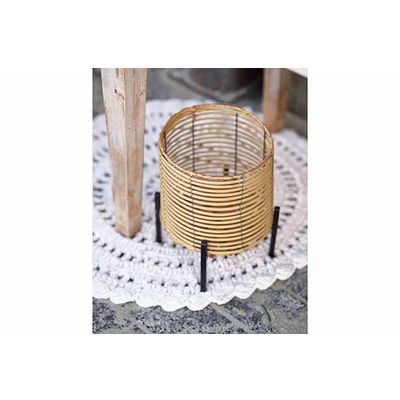 Bloempot  Pe Rattan  Zwart 26x26xh30cm R Ond Metaal  Cosy @ Home