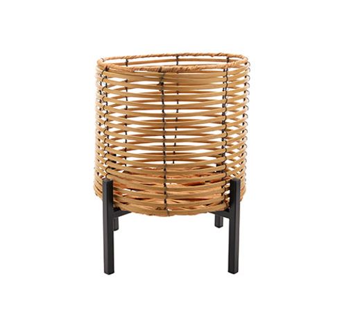 Bloempot  Pe Rattan  Zwart 26x26xh30cm R Ond Metaal  Cosy @ Home