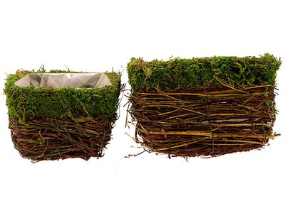 Mand Set2 Rattan-grass 14x14x10cm Natuur  19x19xh12cm Vierkant