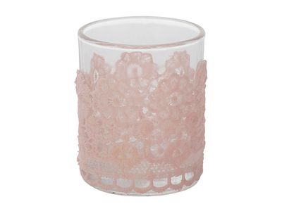Theelichthouder Lace Roze 6x6xh7,5cm Ron D Katoen