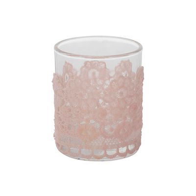 Theelichthouder Lace Roze 6x6xh7,5cm Ron D Katoen  Cosy @ Home