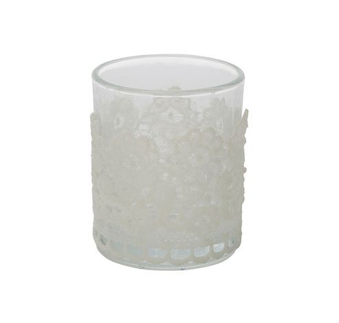 Theelichthouder Lace Wit 6x6xh7,5cm Rond  Katoen  Cosy @ Home