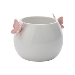 Cosy @ Home Cachepot Pink Butterflies Blanc 13x13xh1 0,2cm Rond Dolomite 