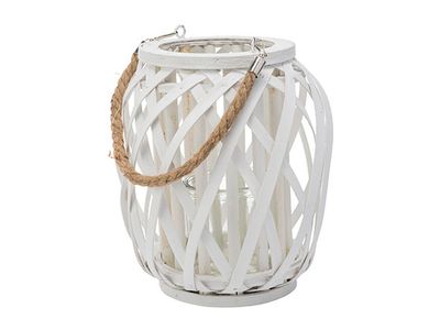 Lanterne Rattan Blanc 24x24xh23cm Paille  Et Mdf