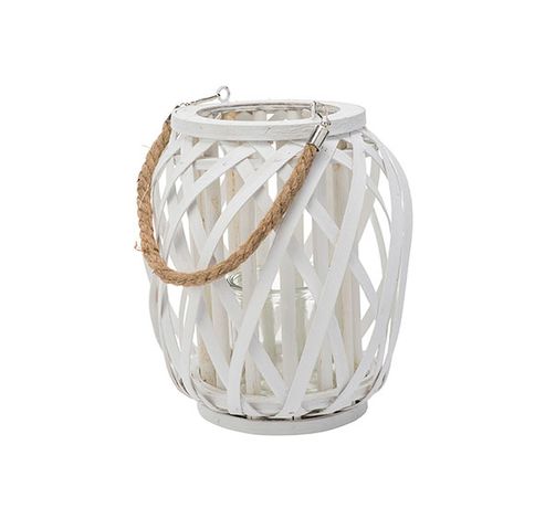 Lanterne Rattan Blanc 24x24xh23cm Paille  Et Mdf  Cosy @ Home