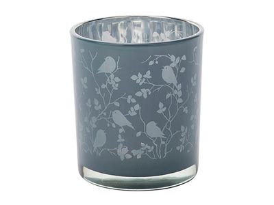 Theelichthouder Birds Blauw 9x9xh10cm Gl As
