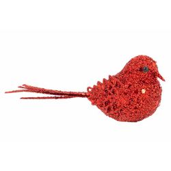 Vogel Clip Glitter Rood 12x4xh10cm Kunst Stof 