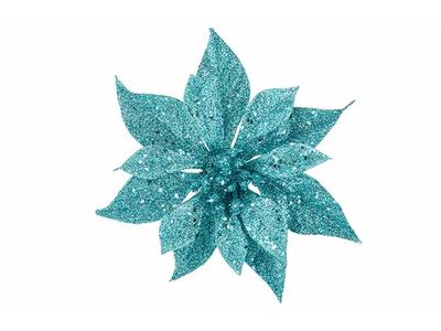 Kerstroos Clip Glitter Ijsblauw D18cm 