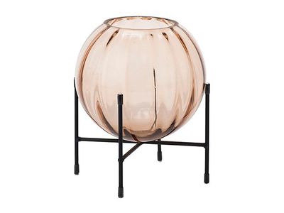 Lanterne On Metal Base Brun 15x15xh18cm Sphere Verre