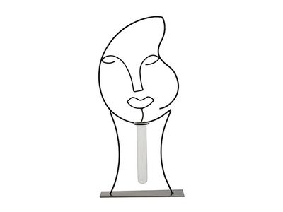 Beeld Open Face W Glass Tube 3,5x15cm Zw Art 20x8xh44cm Langwerpig Metaal-glas