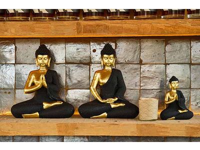 Beeld Buddha Brass Zwart 23,5x12xh28cm A Ndere Polyresin