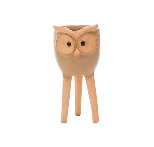 Hibou Sur Pied Planter Taupe 12x10xh23cm  Allonge Gres  Cosy @ Home