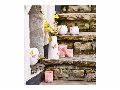 Bloempot Pink Butterflies Wit 11x11xh9cm  Rond Dolomiet