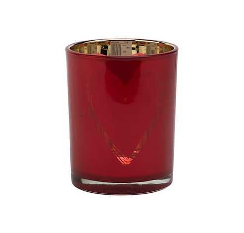 Theelichthouder Heart Rood 10x10xh12,5cm  Glas  Cosy @ Home